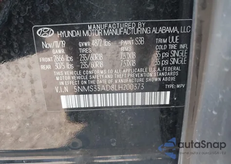 2020 Hyundai Santa Fe Sel from USA, damaged, VIN 5NMS33AD8LH200373